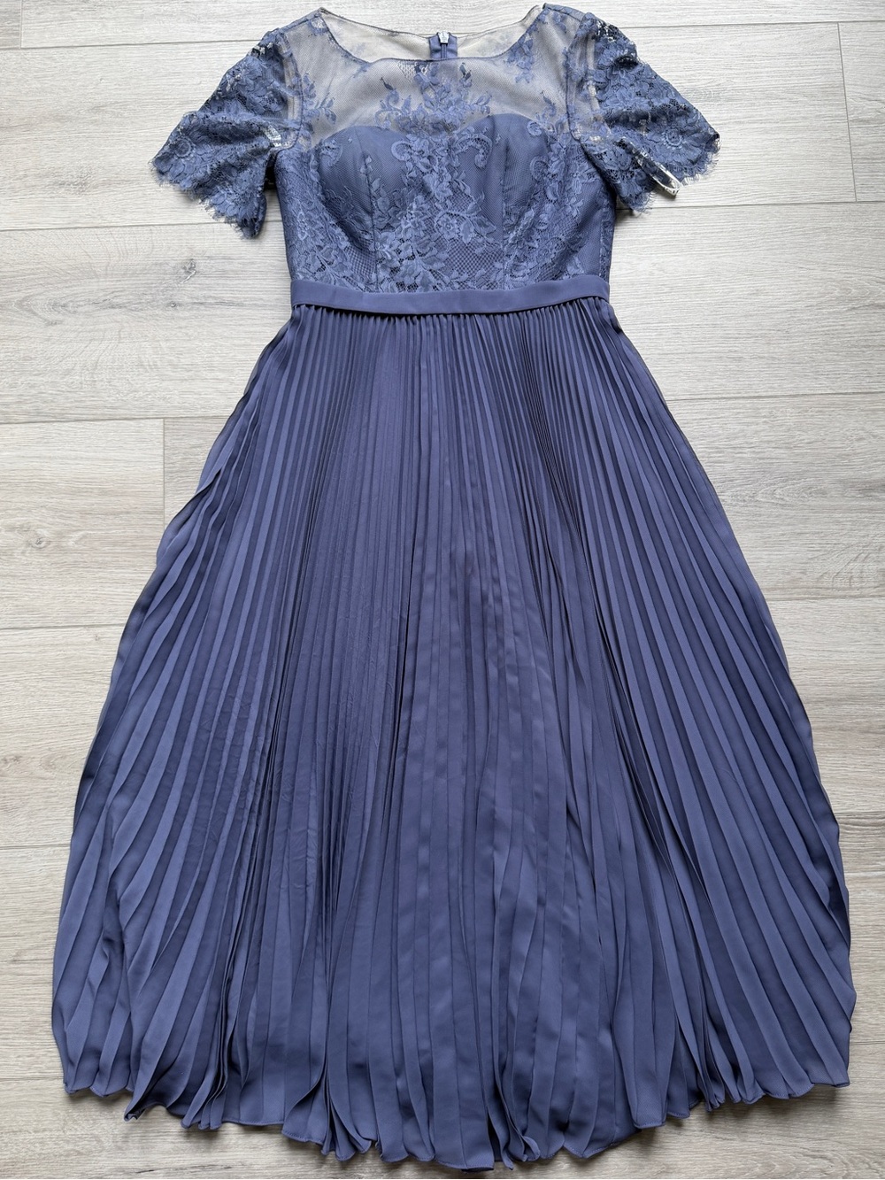JJs House Lace Bodice Pleated Maxi Dress - Dark Dusty Blue